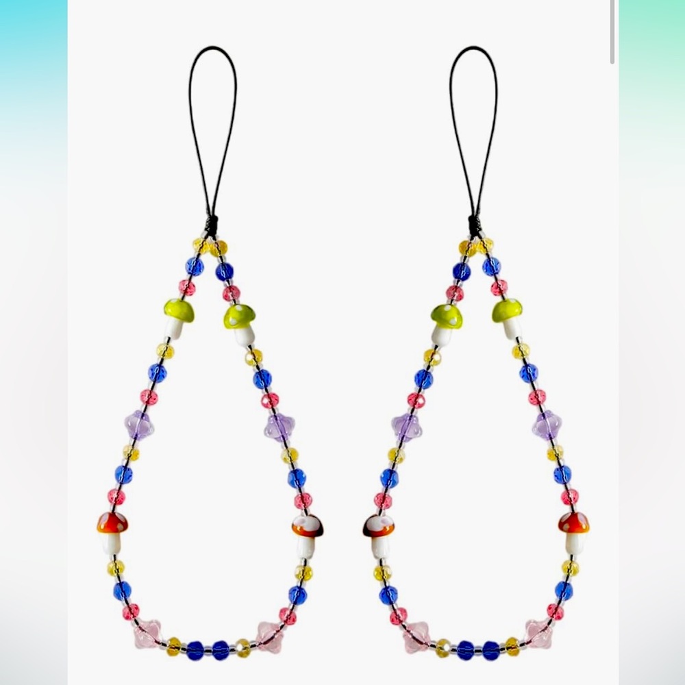 2-Pack - Beaded Phone Charms - Colorful Mushrooms